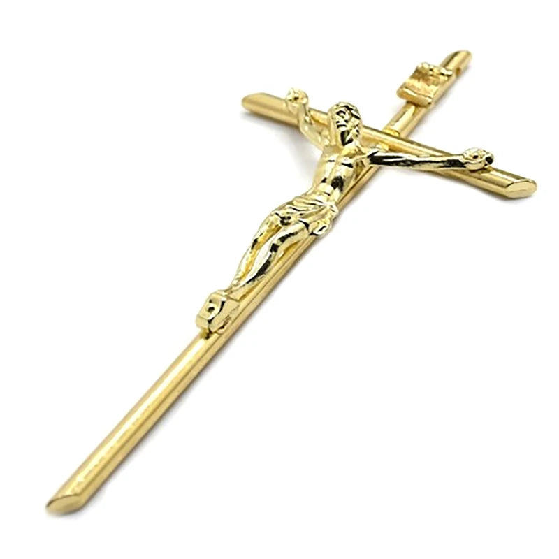 Gold Crucifix Wall Decor Handheld Metal Cross Blessing Sacred Crucifix Gift for Grandma Boys Baptism Gift 5.8*12cm