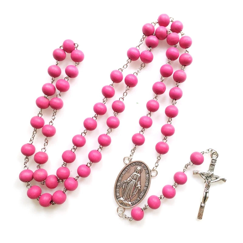 Rosary Glass Beads Catholic Necklace with Jesus Crucifix for Cross, First Communion Gifts, Confirmation Gifts for Te