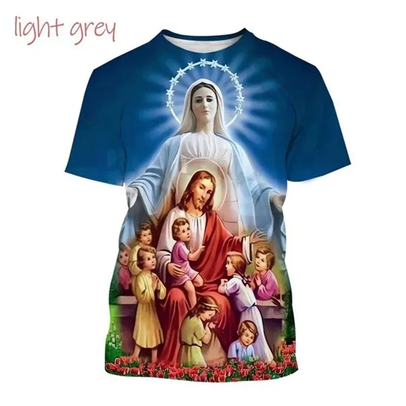 Christian Mother Of God Virgin Mary T-Shirt For Men Jesus Loves Casual Crew Neck Tee Tops Short Sleeve Oversized Men Tshirt