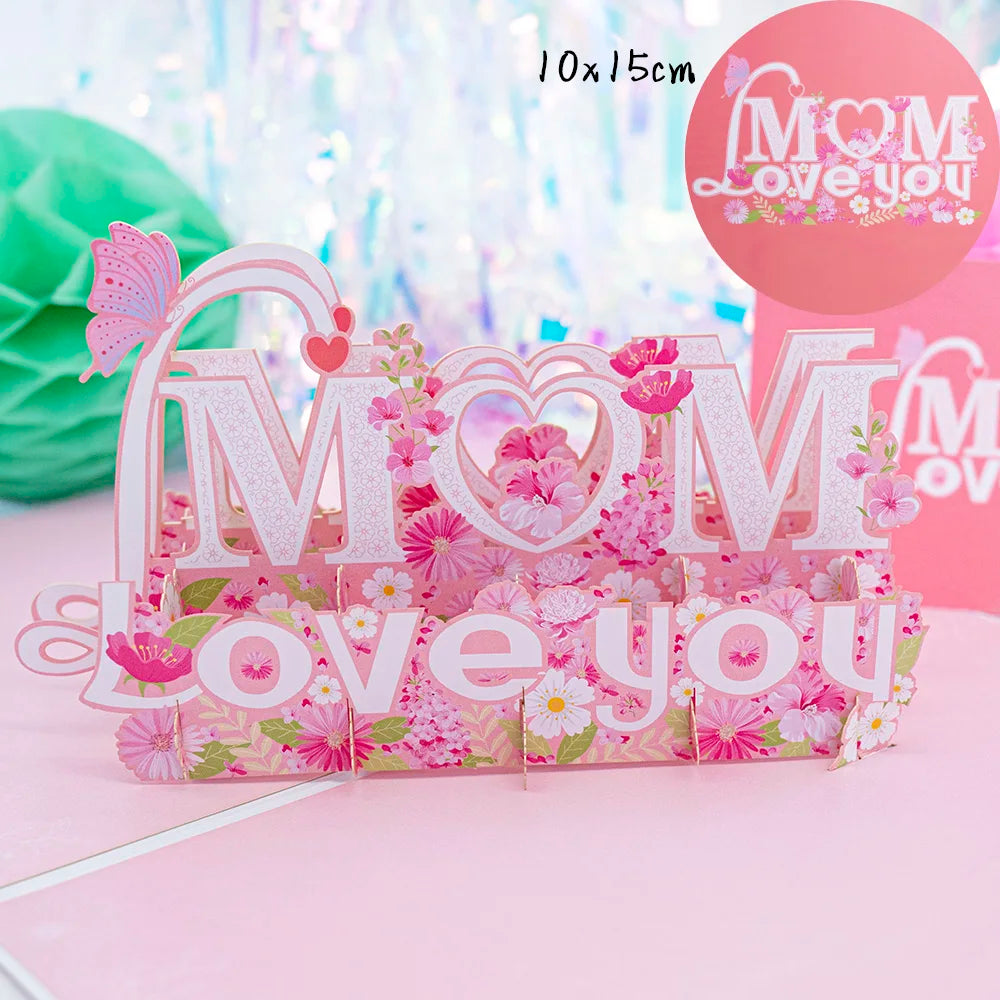 3D Creative Bouquet Gift Card for Mother Father Wife Friends Blessing Card Gift for Mothers Fathers Day Thank You Greeting Cards