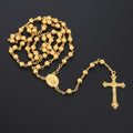 6MM Rosary Necklaces For Women Men Long Gold Silver Color Chain Crucifix Cross Pendant Necklace Religious Prayer Jewelry Gift