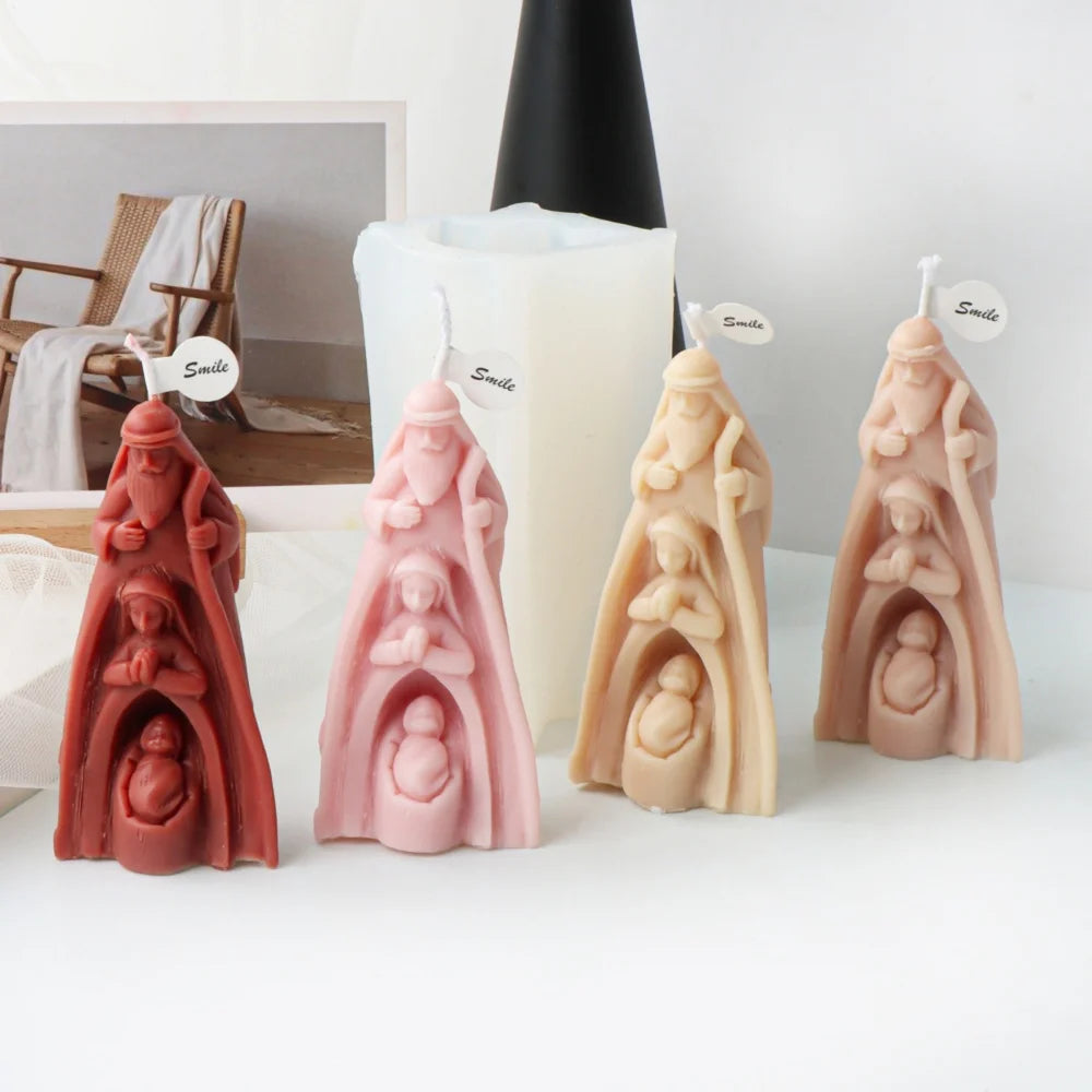 Religious Virgin Mary Candle Silicone Mold Trio Maria And Jesus Born Nativity Scene Portrait Statue Holy Family of Virgin Jesus
