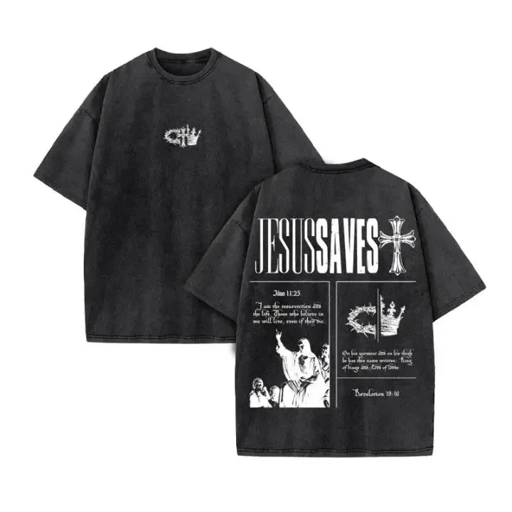 2025 Christian Men Women Washed Graphic Print T Shirt Version Casual T Shirt Cotton Christian Vintage T Shirt Harajuku Style