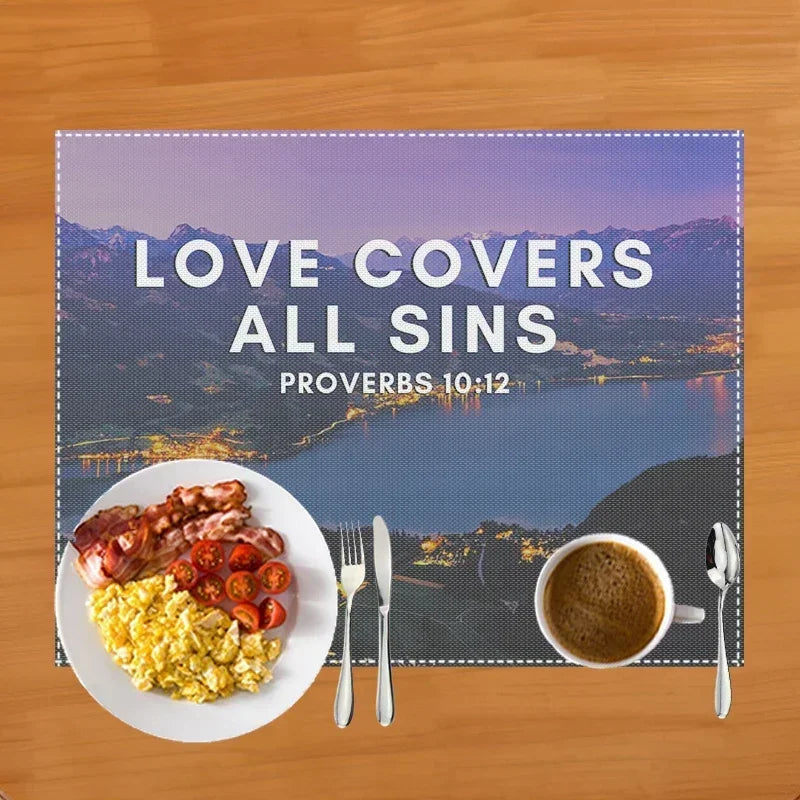 30x40cm Bible Verse Print Table Mat for Diner Kitchen Christian Religion Dinnerware Placemat Coffee Cup Pads Table Decor