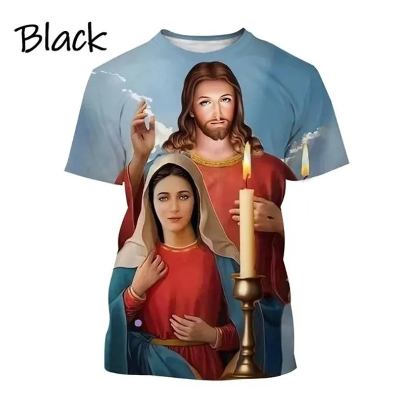 Christian Mother Of God Virgin Mary T-Shirt For Men Jesus Loves Casual Crew Neck Tee Tops Short Sleeve Oversized Men Tshirt