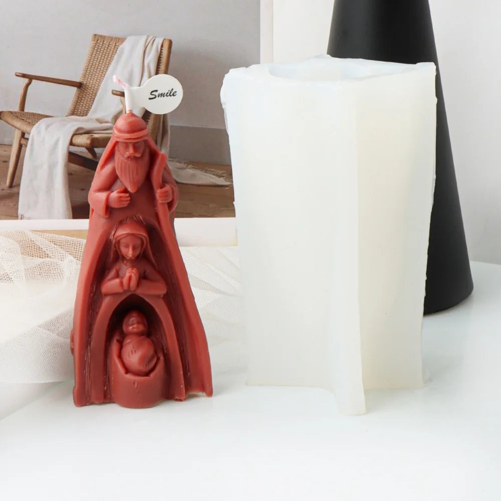 Religious Virgin Mary Candle Silicone Mold Trio Maria And Jesus Born Nativity Scene Portrait Statue Holy Family of Virgin Jesus