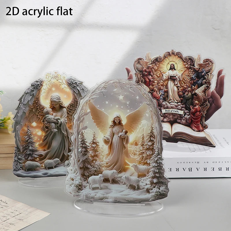 Nativity Scene Statue,2D Flat Jesus & Maria Acrylic Figurine,Home,Cafe,room,Studio,Table Ornament Christian Religion Decor