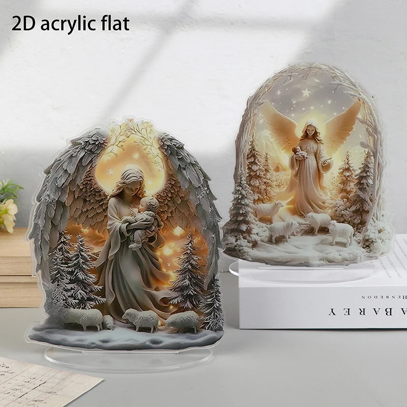 Nativity Scene Statue,2D Flat Jesus & Maria Acrylic Figurine,Home,Cafe,room,Studio,Table Ornament Christian Religion Decor