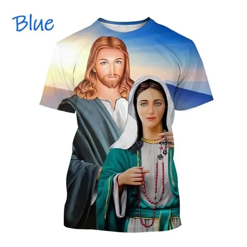 Christian Mother Of God Virgin Mary T-Shirt For Men Jesus Loves Casual Crew Neck Tee Tops Short Sleeve Oversized Men Tshirt
