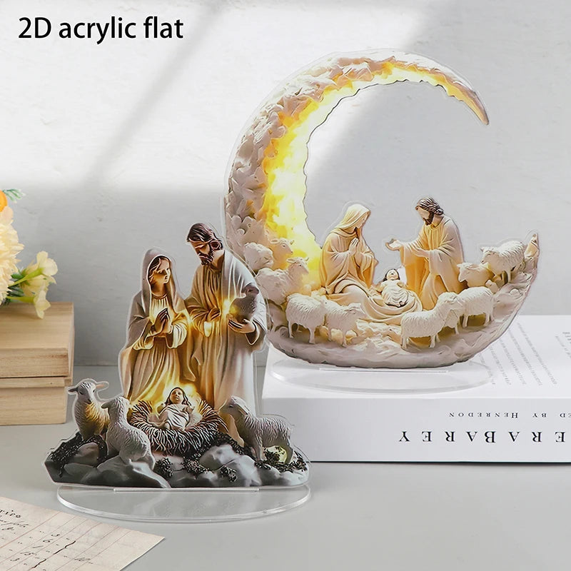 Nativity Scene Statue,2D Flat Jesus & Maria Acrylic Figurine,Home,Cafe,room,Studio,Table Ornament Christian Religion Decor