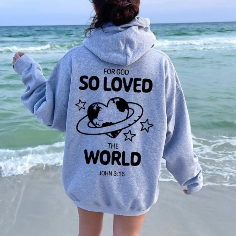 For God So Loved The World Winter Sweatshirt John 3:16 Aesthetic Matching Hoodie Women's Religious Christian Gifts for Her