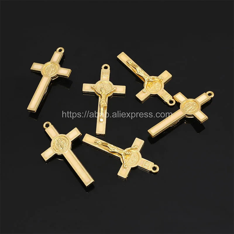 5 Pieces/Catholic Gold Plated Cross Charm Jewelry Making Supplies Christ Handmade Necklace Christ Gold Cross Accessories