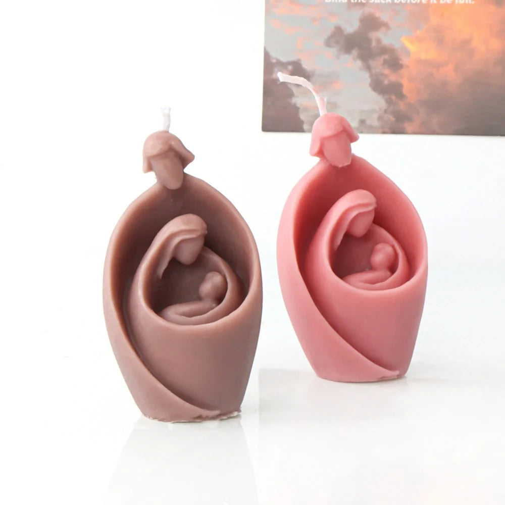 Religious Virgin Mary Candle Silicone Mold Trio Maria And Jesus Born Nativity Scene Portrait Statue Holy Family of Virgin Jesus