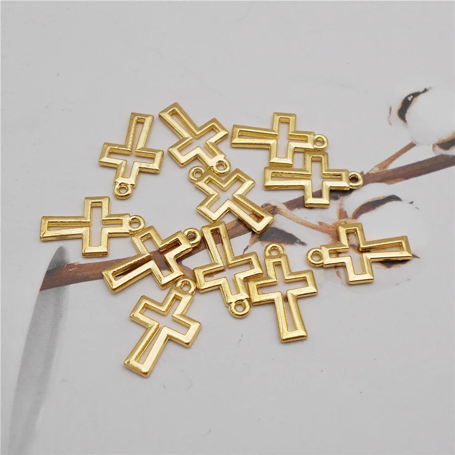 50PCS 11*17mm Alloy Small Hollow Cross Charms Necklace Pendant Jewelry Making Handmade Bracelet Earings Decor Crafts Accessory