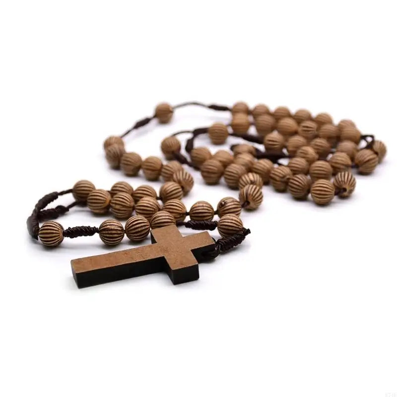 Catholic Rosary Wood Beads Necklace Mini Cross Finger Rosaries for Baptism Favor Communion Favor Halloween Party Favor