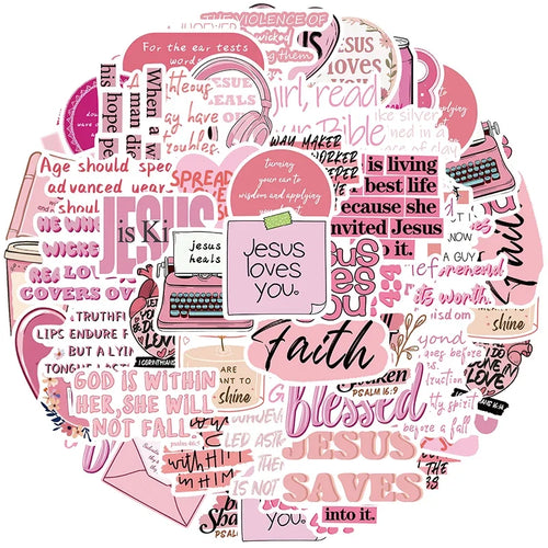 50PCS Pink Bible Verse Stickers Christian Faith Inspirational Religious Decals for Laptop Water Bottle Scripture Sticker
