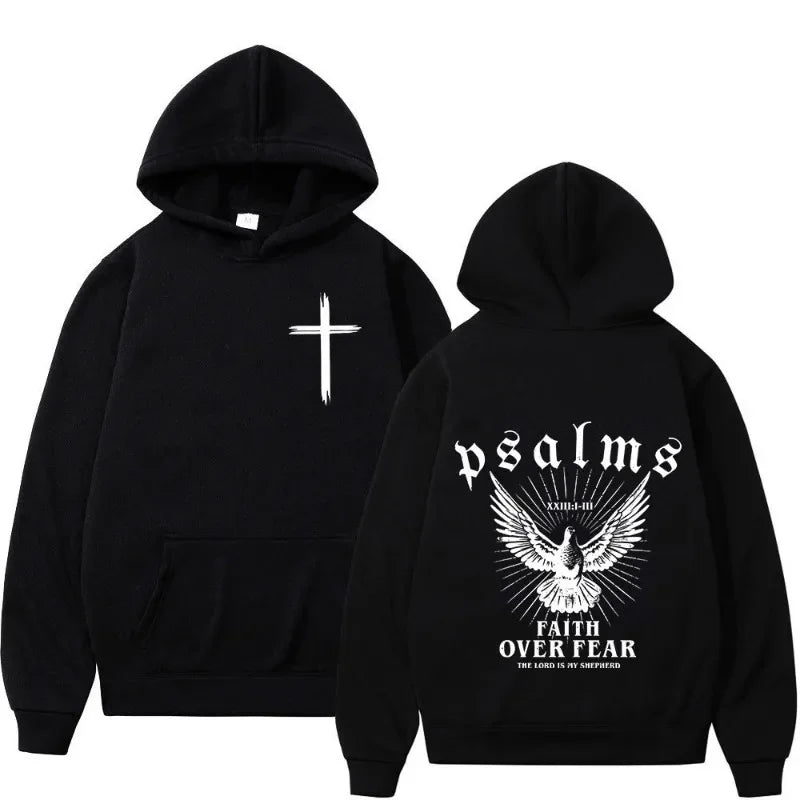 Christian Jesus Faith Over Fear Bible Verse Hoodies Men Fabric Street Fashion Hoodie Casual Street Sweatshirt Cyberpunk Style