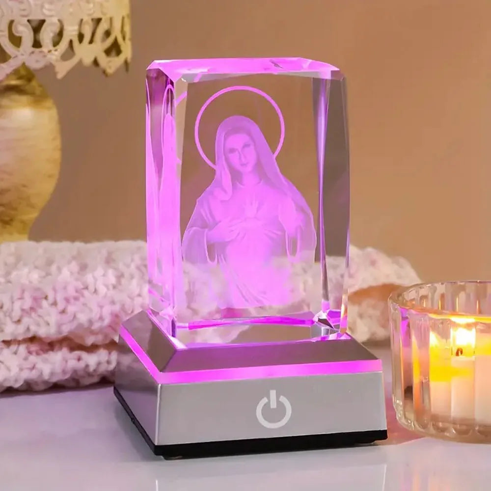 Crystal Virgin Mary Statue with LED Light,Gift for Girlfriend, Wife, Mother, Birthday, Mother'S Day, Christmas, Valentine'S Day