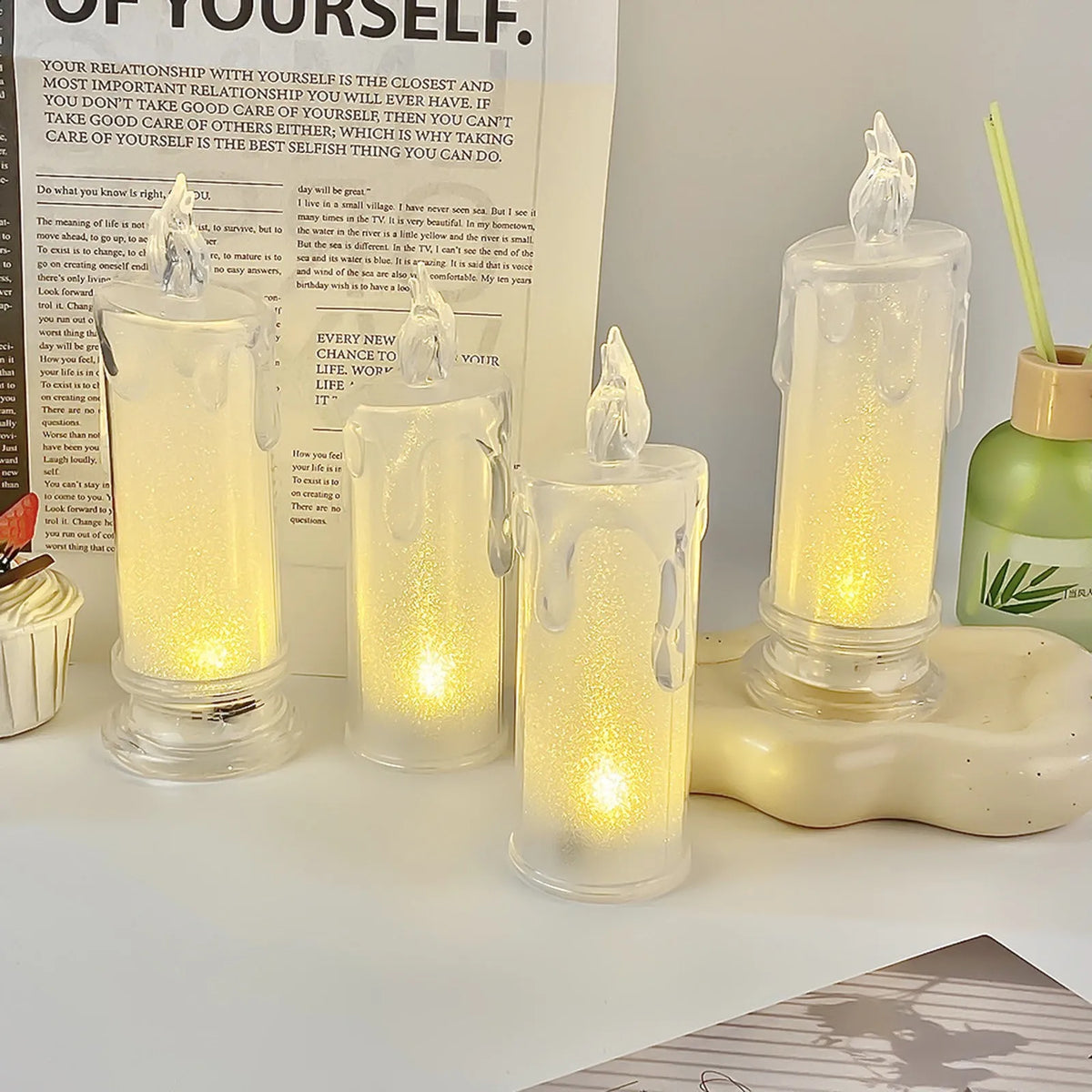 Candle Crystal Lamp Led Flameless Candles with Battery Operated Pillar Candles with Realistic Flame Light Desk Lamp Home Decor