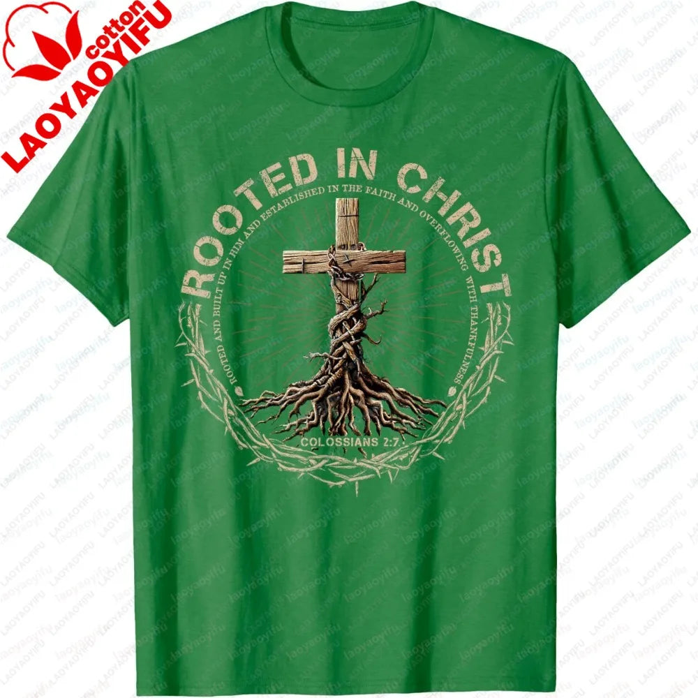 Christian Print Men's T-Shirt, Summer Short Sleeve Cotton Fashion Tee, Casual Religious Faith Tops for Church & Everyday Wear