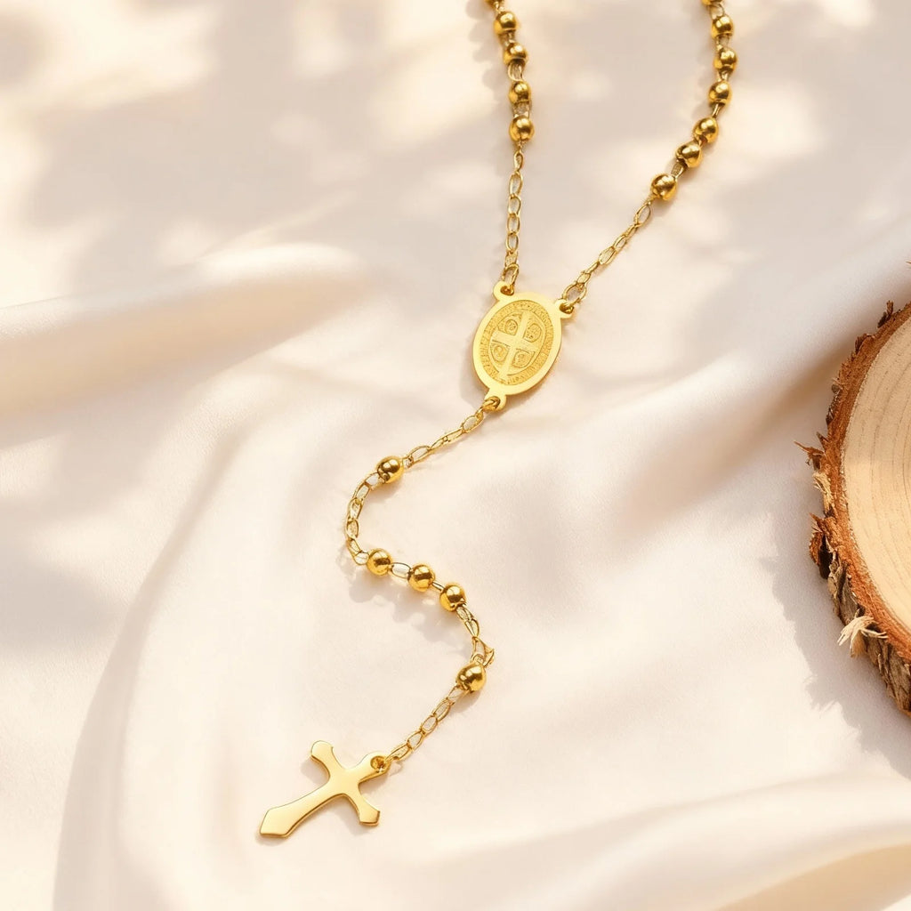 Rosary Virgin Cross Drop Y-shaped Necklace for Women,Stainless Steel Link Bead Chain Prayer Necklaces,Mary Jewelry Gift