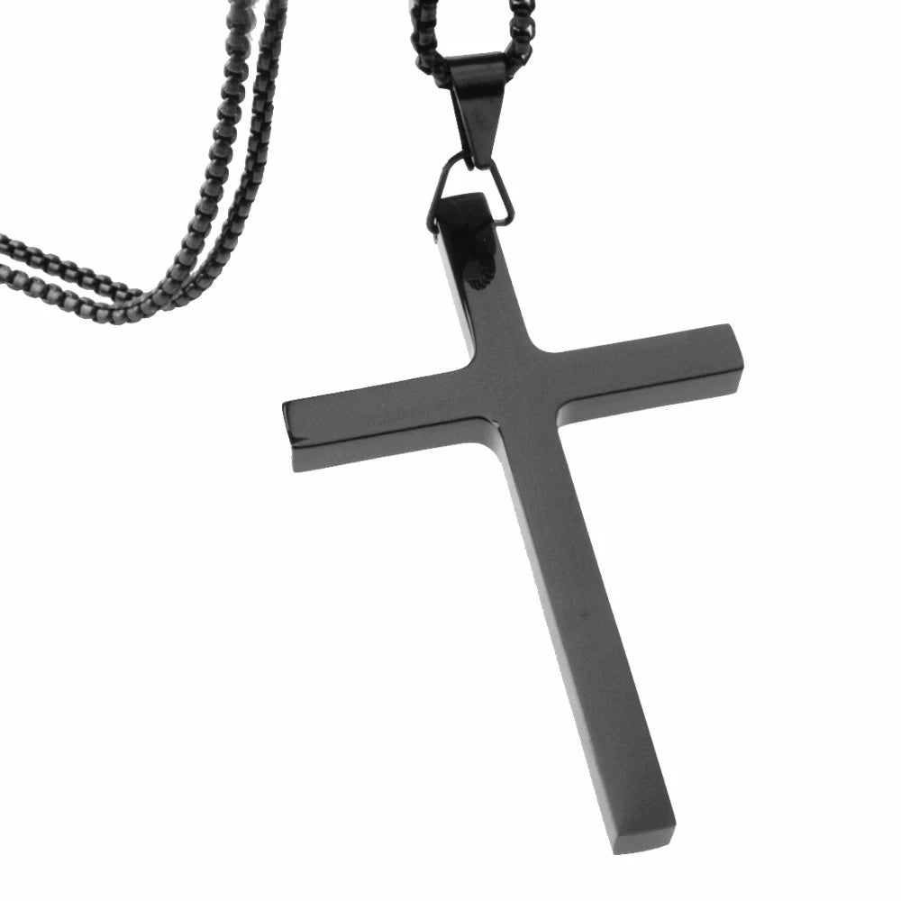 High Quality Simple Silver/Gold/Black Stainless Steel Rock Punk Big Cross Mens Pendant Chain Jewelry
