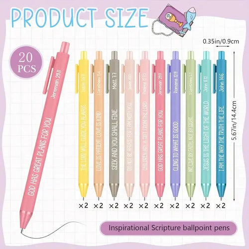 20 Pcs Colorful Sunday School Christian Pens Bible Scripture Religious Ink Pens for Students Office Church Supplies