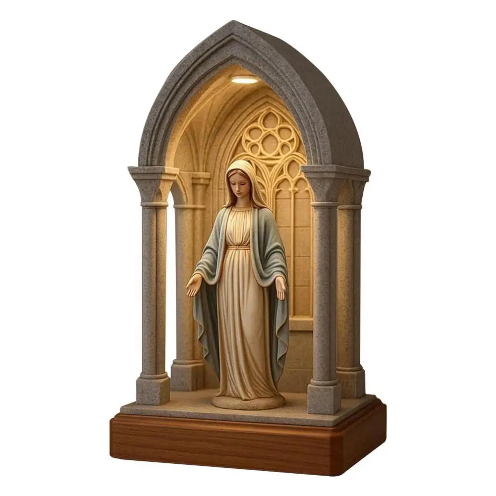 Jesus Statue Virgin Mary Resin Ornament 6" Figurine with Light Ideal Religious Gift for Baptisms Communions Wedding