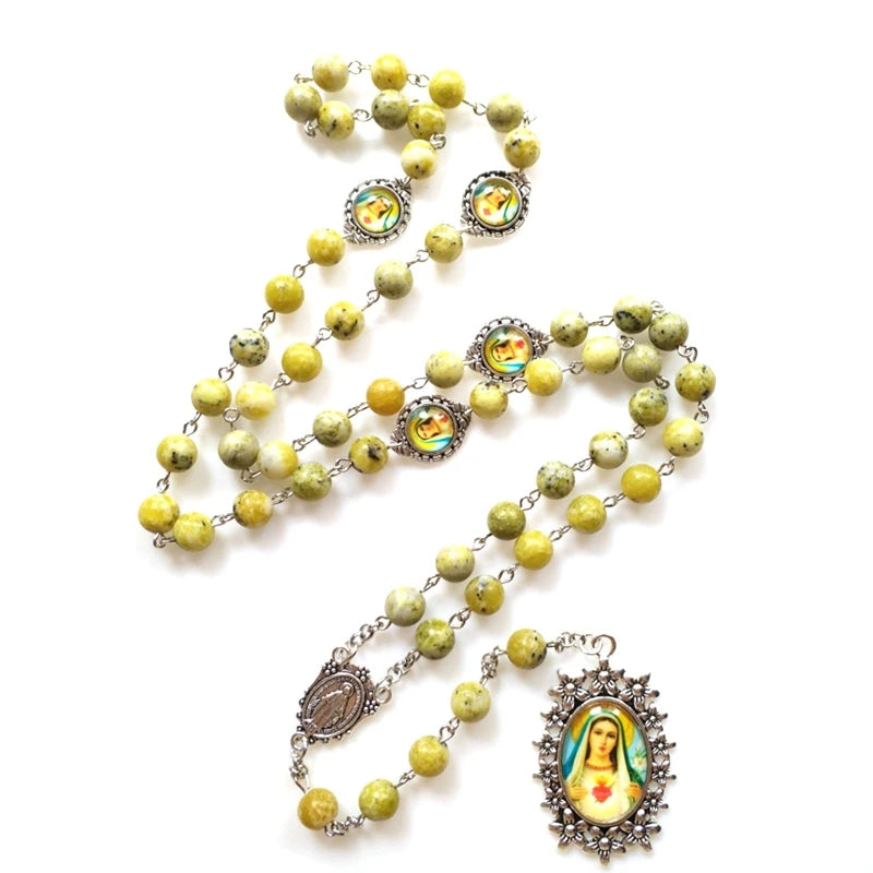Rosary Glass Beads Catholic Necklace with Jesus Crucifix for Cross, First Communion Gifts, Confirmation Gifts for Te