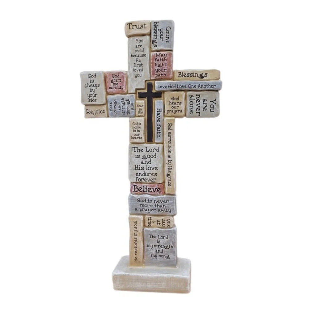 Elegant Christian Cross Statue Handmade Funny Cross Prayer Sculpture Resin Craft Cross Desktop Ornament Halloween
