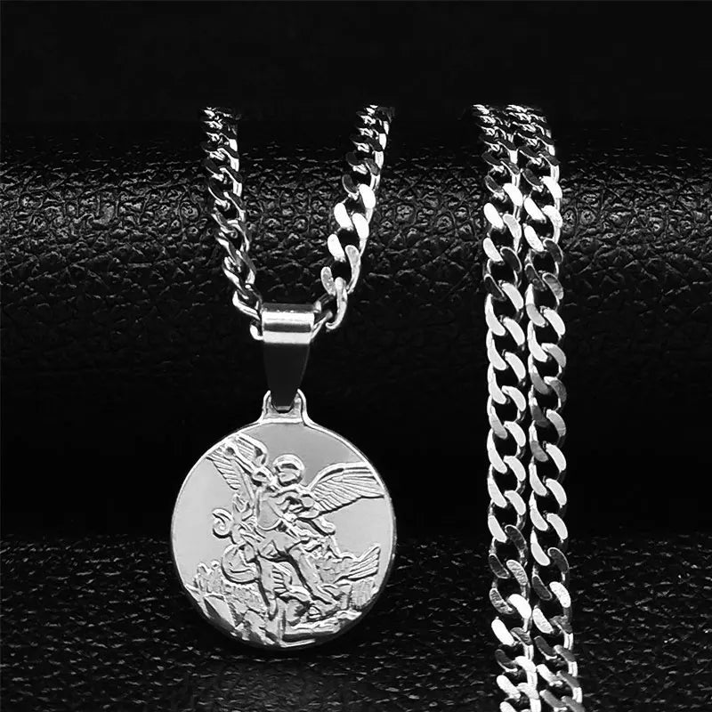 Archangel Saint Michael Stainless Steel Chain Necklace for Women/Men Gold Color Pendant Necklaces Jewelry colier homme NK62S02