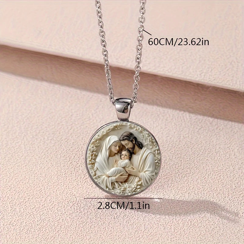 The Holy Family Glass Pendant Necklace Catholic Saint Joseph Virgin Mary Jesus Necklace Jewelry Christmas Gifts