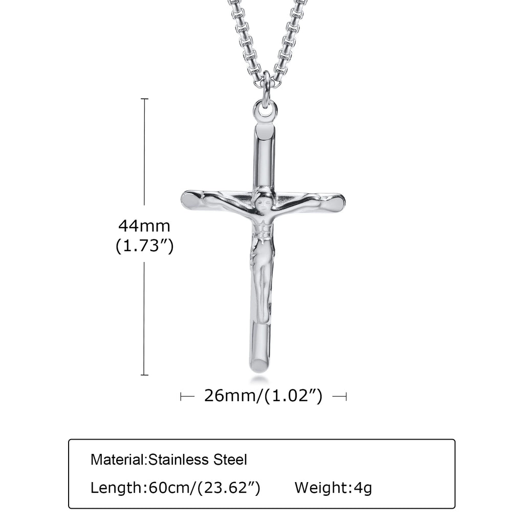 Stainless Steel Cross Necklace Catholicism Jesus Pendant Gold Color Collar Church Prayer Faith Jewelry for Men Women Gift