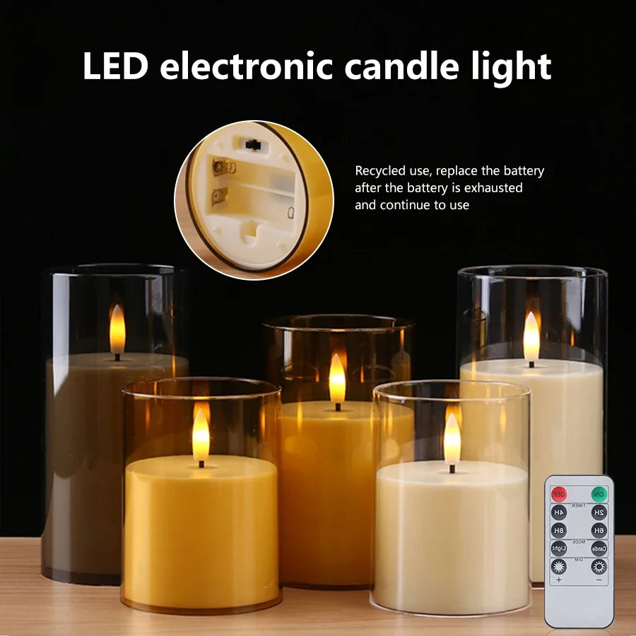 LED Flameless Candles with Remote Timer Realistic Flickering Flame Acrylic Candle Battery Powered for Christmas Wedding Decor