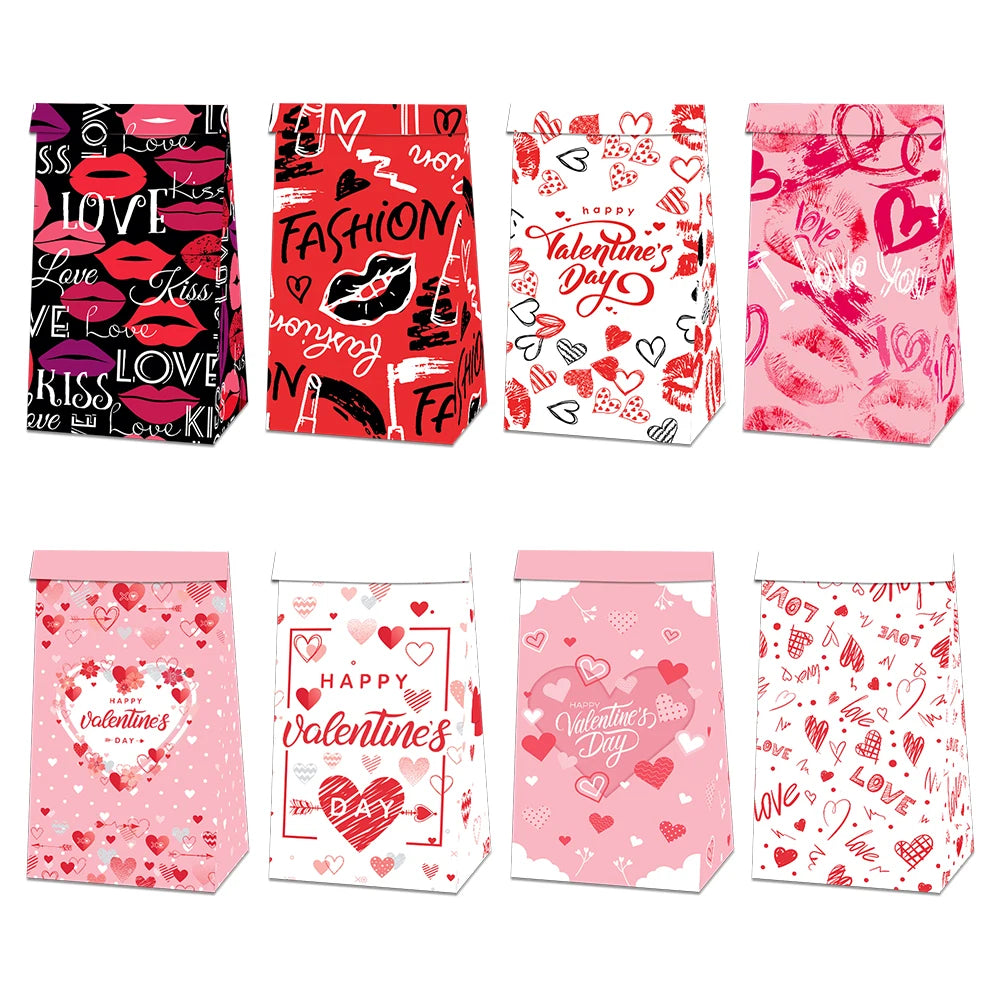Valentine's Day Gift Bag Red Pink Candy Chocolate Packing Box Red Lip Love Printed Gift Box Valentine's Day Party Supplies Favor