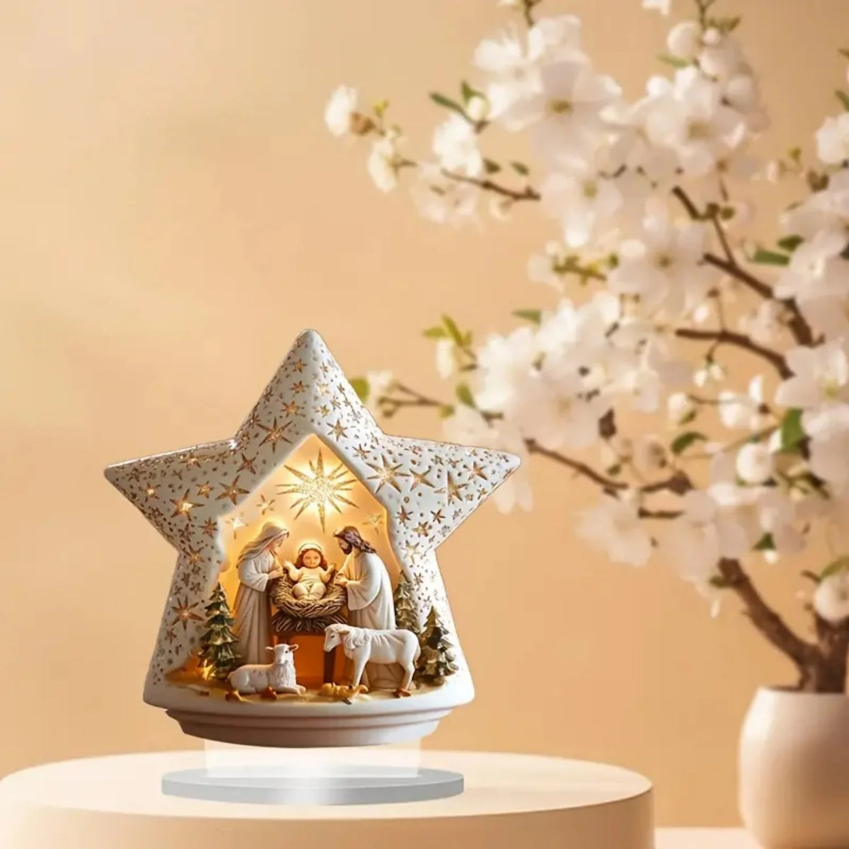 Nativity Scene white Statue,2D Flat Jesus Acrylic Figurine,Home,Office,Cafe,room,Studio,Table Ornament Christian Religion Decor
