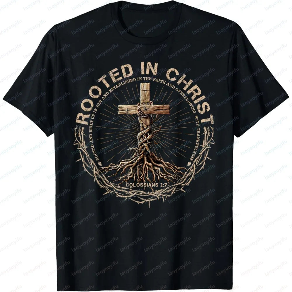 Christian Print Men's T-Shirt, Summer Short Sleeve Cotton Fashion Tee, Casual Religious Faith Tops for Church & Everyday Wear