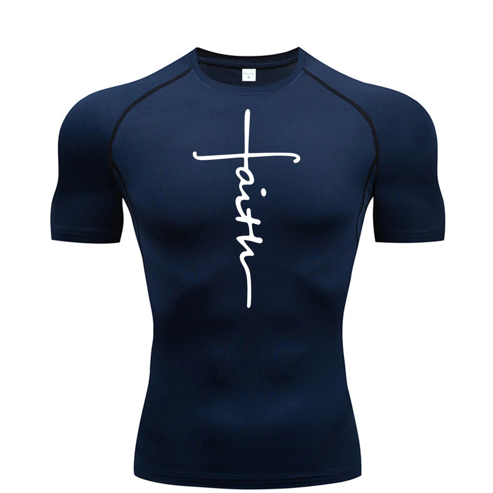 Christian exercise compression shirt, sports quick-drying T-shirt, men's gym fitness sweatshirt, top, short-sleeved, rash guard