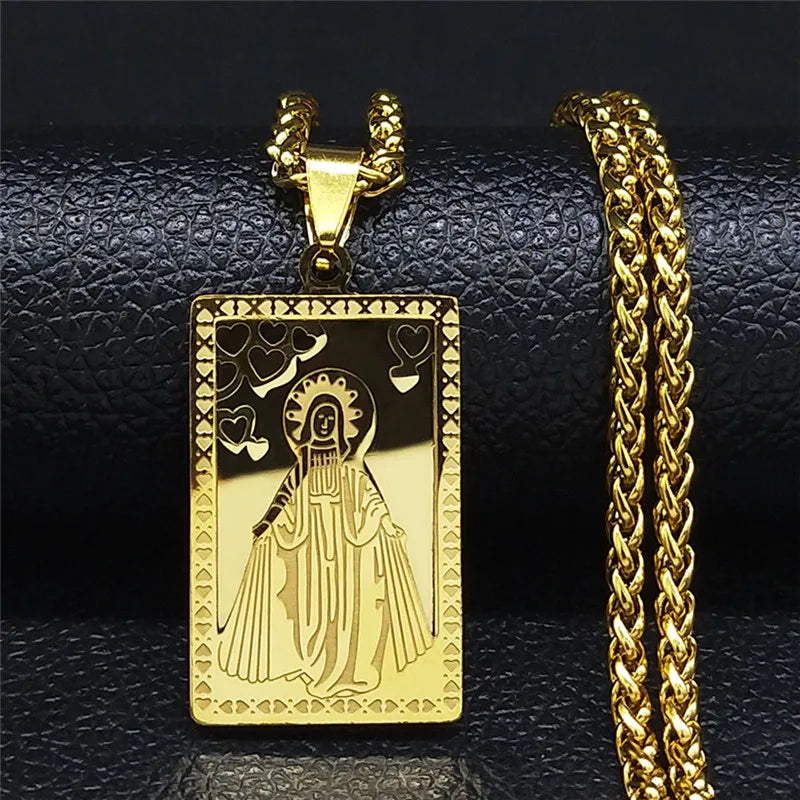 Catholic Virgin Mary Medal Our Lady of Guadalupe Pendant Necklace for Women Men Gold Color Stainless Steel Male Chain Jewelry