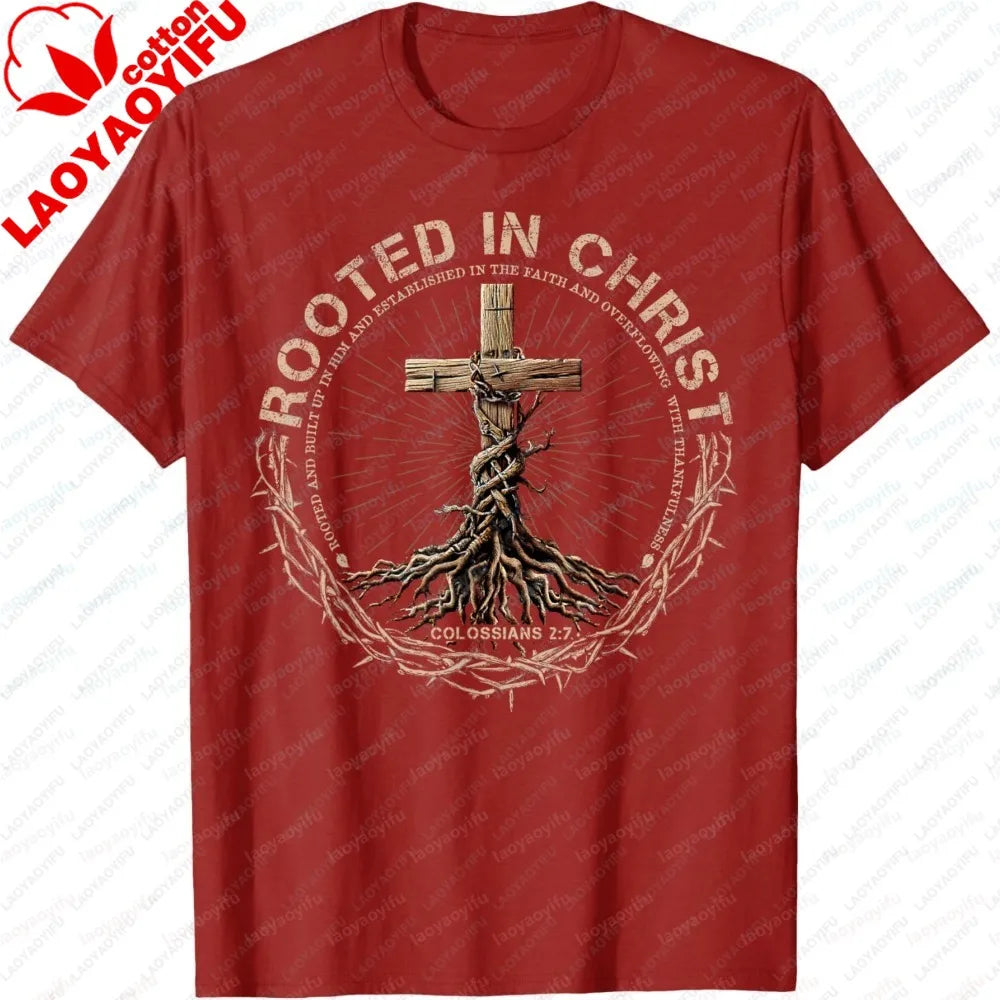 Christian Print Men's T-Shirt, Summer Short Sleeve Cotton Fashion Tee, Casual Religious Faith Tops for Church & Everyday Wear
