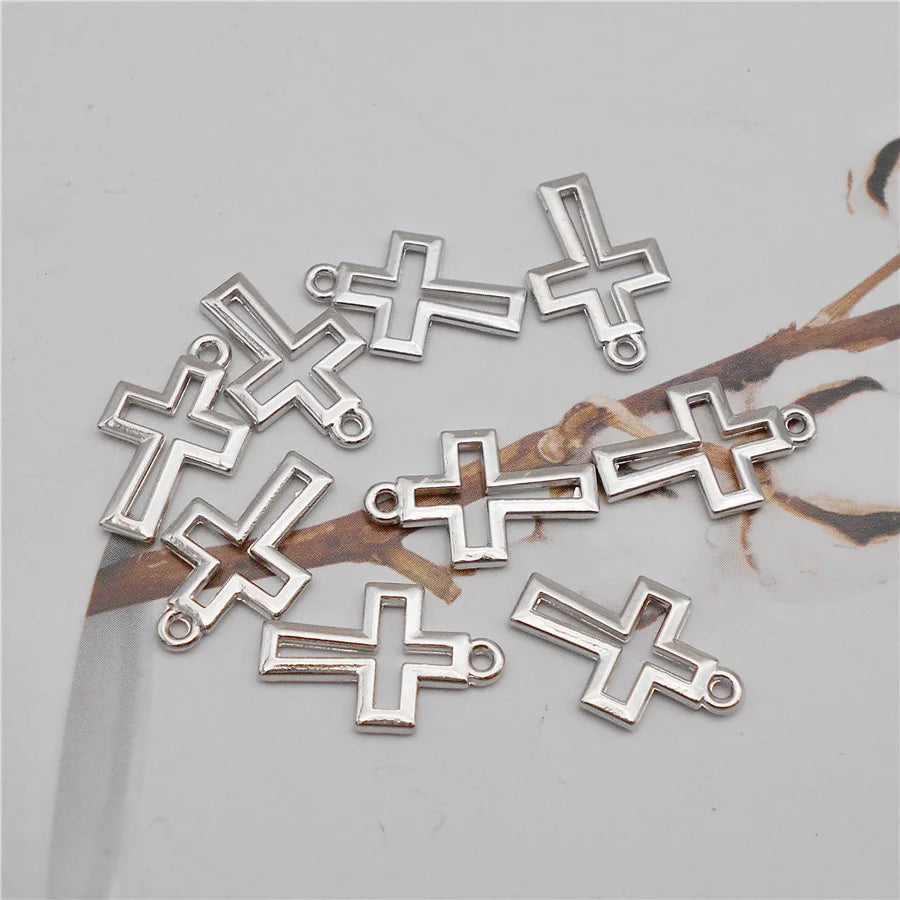50PCS 11*17mm Alloy Small Hollow Cross Charms Necklace Pendant Jewelry Making Handmade Bracelet Earings Decor Crafts Accessory