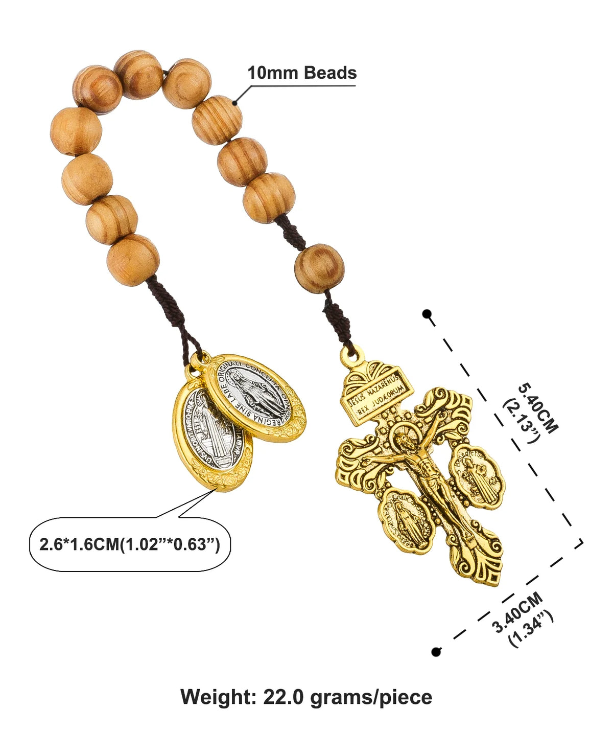 Catholic St Benedict Medal Pocket Rosary Lady Milagrosa Crucifix Cross Wooden Beads One Decade Prayer Rosaries Handmade Gift