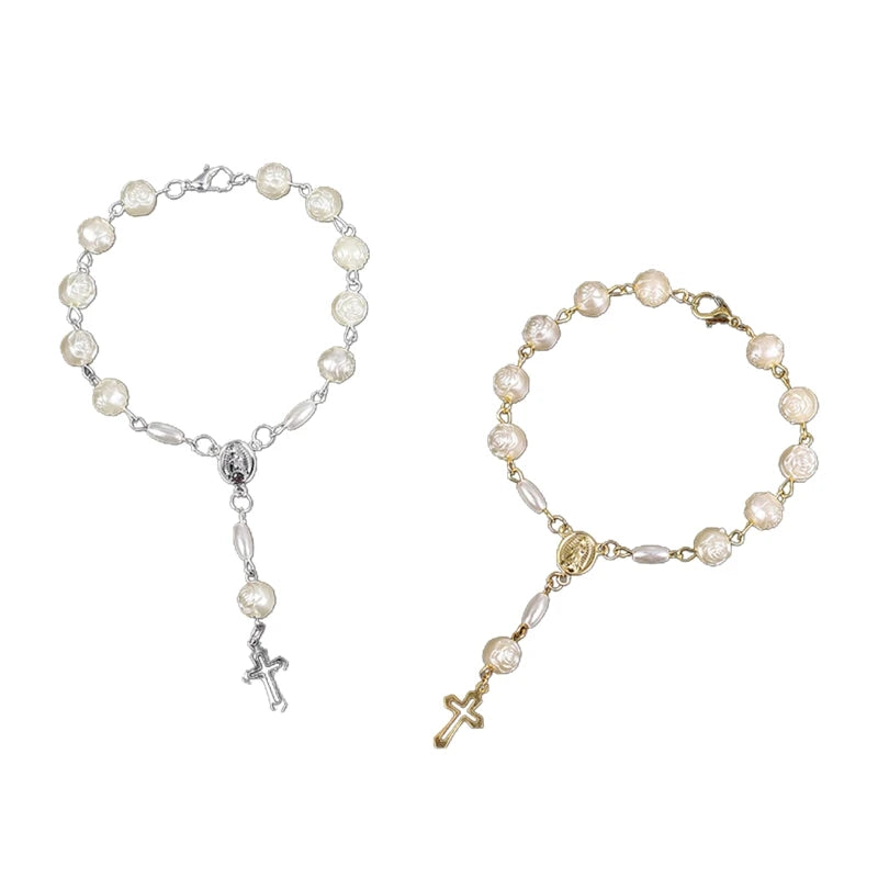Rosary Beads Catholic for Women Rosary Bracelet for Cross Charms Religious Bracelets Catholic Gifts Car Rearview Mirror