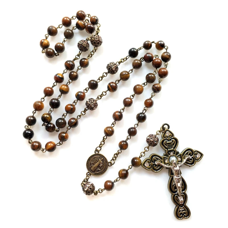 Rosary Glass Beads Catholic Necklace with Jesus Crucifix for Cross, First Communion Gifts, Confirmation Gifts for Te
