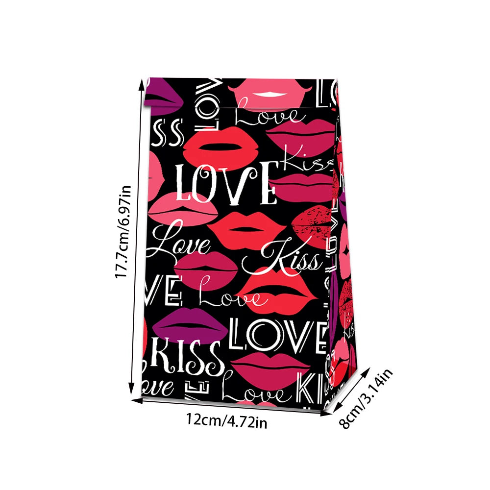 Valentine's Day Gift Bag Red Pink Candy Chocolate Packing Box Red Lip Love Printed Gift Box Valentine's Day Party Supplies Favor