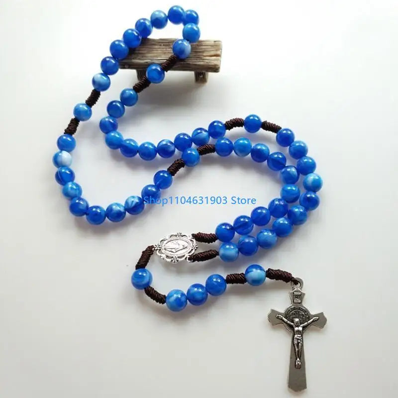 Rustic Agate Catholic Rosary Necklace Church Bedroom Dormitory Decoration Gift