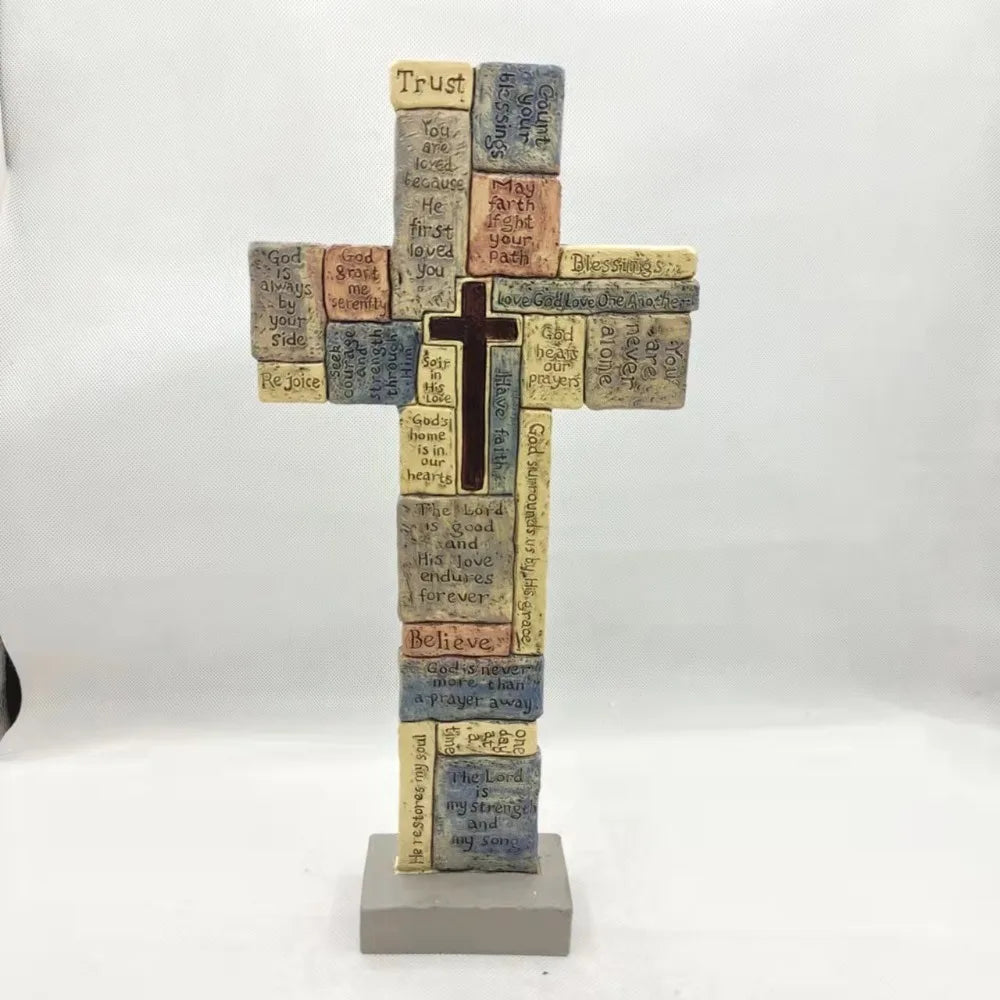 Elegant Christian Cross Statue Handmade Funny Cross Prayer Sculpture Resin Craft Cross Desktop Ornament Halloween