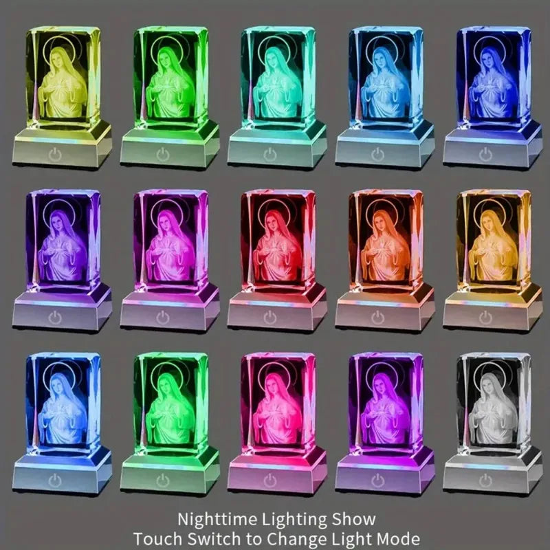 Crystal Virgin Mary Statue with LED Light,Gift for Girlfriend, Wife, Mother, Birthday, Mother'S Day, Christmas, Valentine'S Day