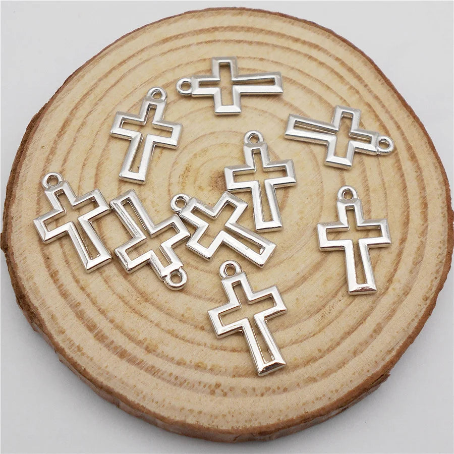 50PCS 11*17mm Alloy Small Hollow Cross Charms Necklace Pendant Jewelry Making Handmade Bracelet Earings Decor Crafts Accessory