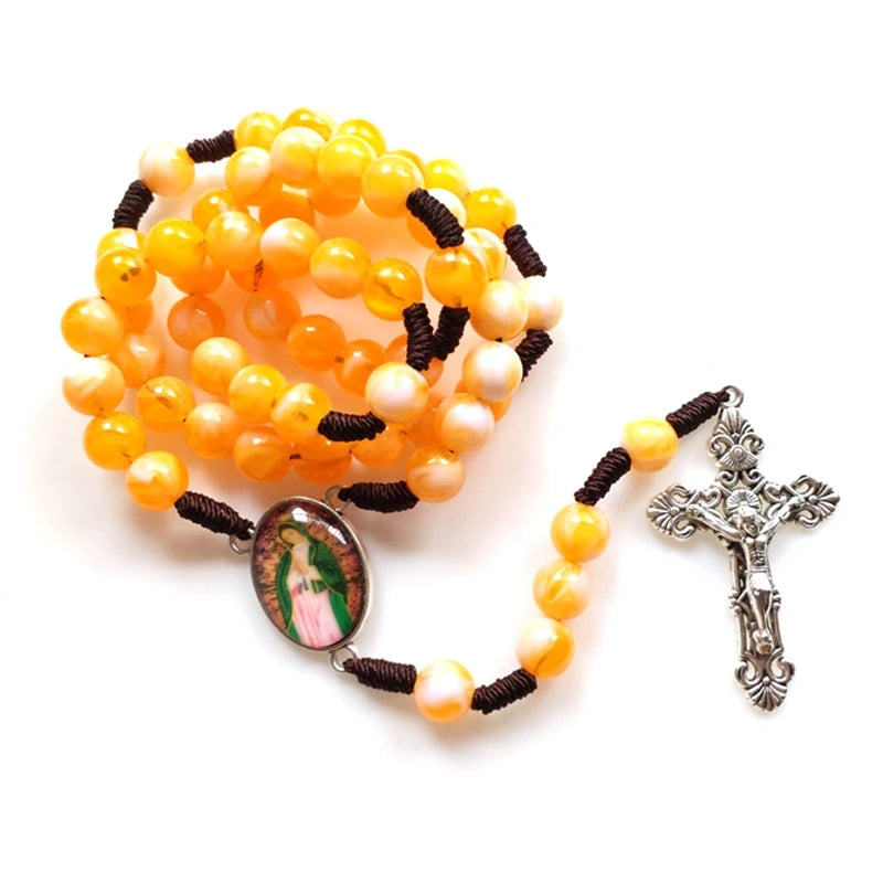 Rosary Glass Beads Catholic Necklace with Jesus Crucifix for Cross, First Communion Gifts, Confirmation Gifts for Te